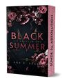 "Black Summer: Die Nacht in uns" von Ana D. Rocky. Pinke Blumen auf dunklem Hintergrund, seitlich "Sünde & Absolution".