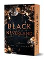 „BLACK NEVERLAND: Das Ende in uns“ und „Schicksal & Liebe“. Dunkler Hintergrund, umrahmt von Blumen.