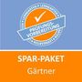 „SPAR-PAKET Gärtner“ steht in einem orangefarbenen Feld. Darüber ein blaues Siegel mit „PRÜFUNGS-VORBEREITUNG“.