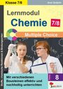Klasse 7/8, Lernmodul Chemie 7/8, Multiple Choice, zwei Frauen im Labor mit Flüssigkeit und Notizblock.