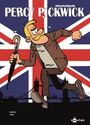 "PERCY PICKWICK", "GESAMTAUSGABE". Comic-Stil: Ein Mann mit Schirm vor Union Jack, im Hintergrund eine Brücke.