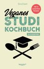 "Veganes Studi Kochbuch", "100 % zuckerfreie Rezepte", "zuckerfrei". Illustration: Kreuz aus Löffel, Gabel, Doktorhut.