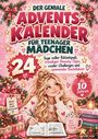 „Der geniale Adventskalender für Teenager Mädchen“, 24 Tage voller Rätselspaß. Illustration eines Mädchens mit Notizbuch.