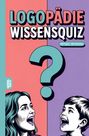 "Logopädie Wissensquiz: 100 Fragen - 400 Antworten." Illustration mit Frau, Kind und großem Fragezeichen.