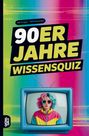 "90er Jahre Wissensquiz" mit Untertitel "100 Fragen - 400 Antworten". TV mit bunter Person und Hintergrund.