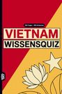 "100 Fragen - 400 Antworten. VIETNAM WISSENSQUIZ." Rote und gelbe Farbtöne, stilisierte Blume und Stern.