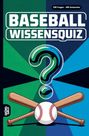 "Baseball Wissensquiz" und "100 Fragen – 400 Antworten". Illustration mit Baseball, Schlägern und Fragezeichen.