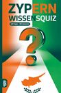 Text: "Zypern Wissensquiz", "100 Fragen - 400 Antworten". 
Eine Illustration mit einem großen Fragezeichen und Zypern-Karte.
