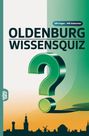 „Oldenburg Wissensquiz, 100 Fragen - 400 Antworten“. Grünes Fragezeichen, Skyline von Oldenburg im unteren Bereich.