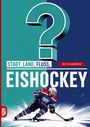Stadt, Land, Fluss, Eishockey. 60 x A4 Spielblöcke. Illustration eines Eishockeyspielers mit Puck und Schläger.
