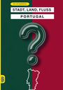 STADT, LAND, FLUSS, PORTUGAL, 60 x A4 Spielblöcke. Grün-roter Hintergrund, großes Fragezeichen.