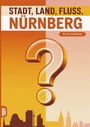 "STADT, LAND, FLUSS, NÜRNBERG. 60 x A4 Spielblöcke." Großer oranger Fragezeichen vor Stadt-Silhouetten.
