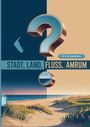 "60 x A4 Spielblöcke", "STADT, LAND, FLUSS, AMRUM". Eine Illustration mit Strand, Dünen und einem großen Fragezeichen.