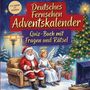 "Deutsches Fernsehen Adventskalender, Quiz-Buch mit Fragen und Rätsel, von leicht bis schwer." Illustration: Santa und Engel.