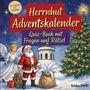 "Von leicht bis schwer. Herrnhut Adventskalender. Quiz-Buch mit Fragen und Rätsel." Santa, Engel und Tannenbaum.