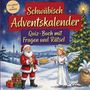 „Schwäbisch Adventskalender: Quiz-Buch mit Fragen und Rätsel“ in festlicher Szene mit Weihnachtsmann und Engel.