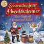 „Schornsteinfeger Adventskalender“, „Quiz-Buch mit Fragen und Rätsel“. Santa, Engel, Schnee. Verspielte Weihnachtsszene.