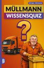 "Müllmann Wissensquiz", "100 Fragen - 400 Antworten". Illustration: Müllmann mit Tonne, oranger LKW, großes Fragezeichen.