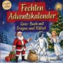 "Fechten Adventskalender. Quiz-Buch mit Fragen und Rätsel. Von leicht bis schwer." Illustration von Weihnachtsmann und Fechter.
