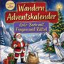 „Von leicht bis schwer. Wandern Adventskalender: Quiz-Buch mit Fragen und Rätsel“. Illustration: Weihnachtsmann und Engel.