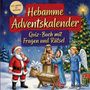 Titel: "Hebamme Adventskalender: Quiz-Buch mit Fragen und Rätsel". Illustration mit Weihnachtsmann, Krippe und Engel.