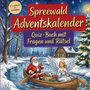 "Spreewald Adventskalender: Quiz-Buch mit Fragen und Rätsel" steht auf einer winterlichen Illustration mit Weihnachtsmann.