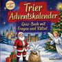 "Trier-Adventskalender: Quiz-Buch mit Fragen und Rätsel." Weihnachtsmann und Engel neben Geschenken und geschmücktem Baum.