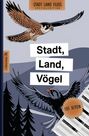 Text: "Stadt, Land, Vögel", "105 Seiten". Illustration mit zwei fliegenden Vögeln und schwarzen Bäumen im Hintergrund.