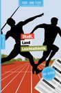 Text: Stadt, Land, Leichtathletik, 105 Seiten.  
Illustration: Zwei Sportler in Silhouetten auf einer Laufbahn.
