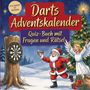 "Darts-Adventskalender: Quiz-Buch mit Fragen und Rätseln"; "Von leicht bis schwer." Eine Illustration zeigt Weihnachtsmann und Engel beim Darts.