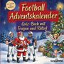"Football Adventskalender: Quiz-Buch" zeigt Santa im Football-Outfit mit Spielern, Cheerleader und Weihnachtsbaum.