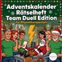 „Adventskalender Rätselheft Team Duell Edition für Physiotherapeuten“. Fröhliche Personen in weihnachtlichem Raum.