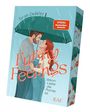 "Tarah DeWitt", "Funny Feelings", "Wenn Liebe die Pointe ist". Illustration eines Paares unter einem Regenschirm.