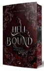 "Hell Bound: a prophecy written in blood." Dunkles, dekoratives Design mit einer Schlange und roten Ornamenten.