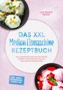Titel: "DAS XXL Medion Eismaschine REZEPTBUCH". Eis in Schalen, darunter Pistazien- und Erdbeereis.
