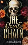 "The Devil's Chain" und "JESSICA GRAVES" in goldener Schrift, Totenkopf mit grüner Schlange und bunten Blumen.