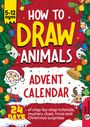 "How to Draw Animals Advent Calendar, 5-12 ages, 24 days of tutorials, clues, trivia. Illustration mit festlichen Motiven."
