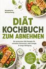 Buchcover "Diät Kochbuch zum Abnehmen", Schüsseln mit gesunden Zutaten, wie Avocado, Huhn, Lachs und grüne Smoothies.
