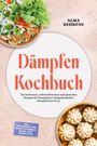 "Dämpfen Kochbuch" in großer Schrift, umgeben von Fotos von gefülltem Gemüse und gedämpften Teigtaschen.