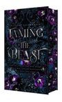 "Taming the Beast" von Evelyne Aschwanden. Hintergrund: lila Blumen und ornamentale Muster.