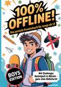 "100% OFFLINE! Das geniale Kreativbuch für Jungs ab 10. Boys Edition. Mit Challenges, Bastelspaß & Rätseln – ganz ohne Bildschirm!"

Ein fröhlicher Junge mit Wollmütze, Skateboard und Rucksack. Illustrationen von Spielzeug und Sternen im Hintergrund.