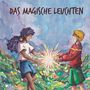 "DAS MAGISCHE LEUCHTEN" in einer Illustration: Zwei Kinder berühren eine leuchtende Energie, umgeben von bunten Wolken und Blumen.