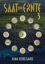 „SAAT UND ERNTE“ in goldener Schrift oben, „AINA KOREGARD“ unten. Zwölf Symbole in einem kreisförmigen Muster.