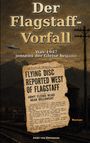„Der Flagstaff-Vorfall: Was 1947 jenseits der Gleise begann.“ Zeitungsausschnitt über UFO, Gleise, Berglandschaft, Roman.
