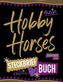 Texte: "mein Hobby Horses", "STECKBRIEF BUCH", "BLACK BEAUTY EDITION", "DAS ORIGINAL". Schwarzer Hintergrund, dekorative Muster.