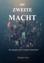 Text: "DIE ZWEITE MACHT", "Die verborgene Kraft innovativer Unternehmen", "Norbert Hinz". Illustration einer futuristischen Stadt.