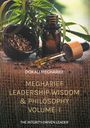 Text: "DOKALI MEGHARIEF, MEGHARIEF LEADERSHIP WISDOM & PHILOSOPHY VOLUME: I, THE INTEGRITY-DRIVEN LEADER."  
Ein braunes Fläschchen, Samen und eine Pflanze.