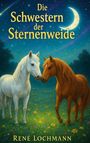 "Die Schwestern der Sternenweide" und "René Lochmann". Zwei Pferde stehen auf einer Wiese unter einem Sternenhimmel.