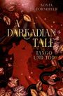 „Sonja Tornefeld, A Darkadian Tale: Tango und Tod.“ Silhouette eines tanzenden Paares, umgeben von Blättern und einer Schlange.