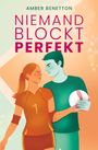 Titel: "NIEMAND BLOCKT PERFEKT". Illustration: Eine Volleyballspielerin und ein Mann stehen eng beieinander.